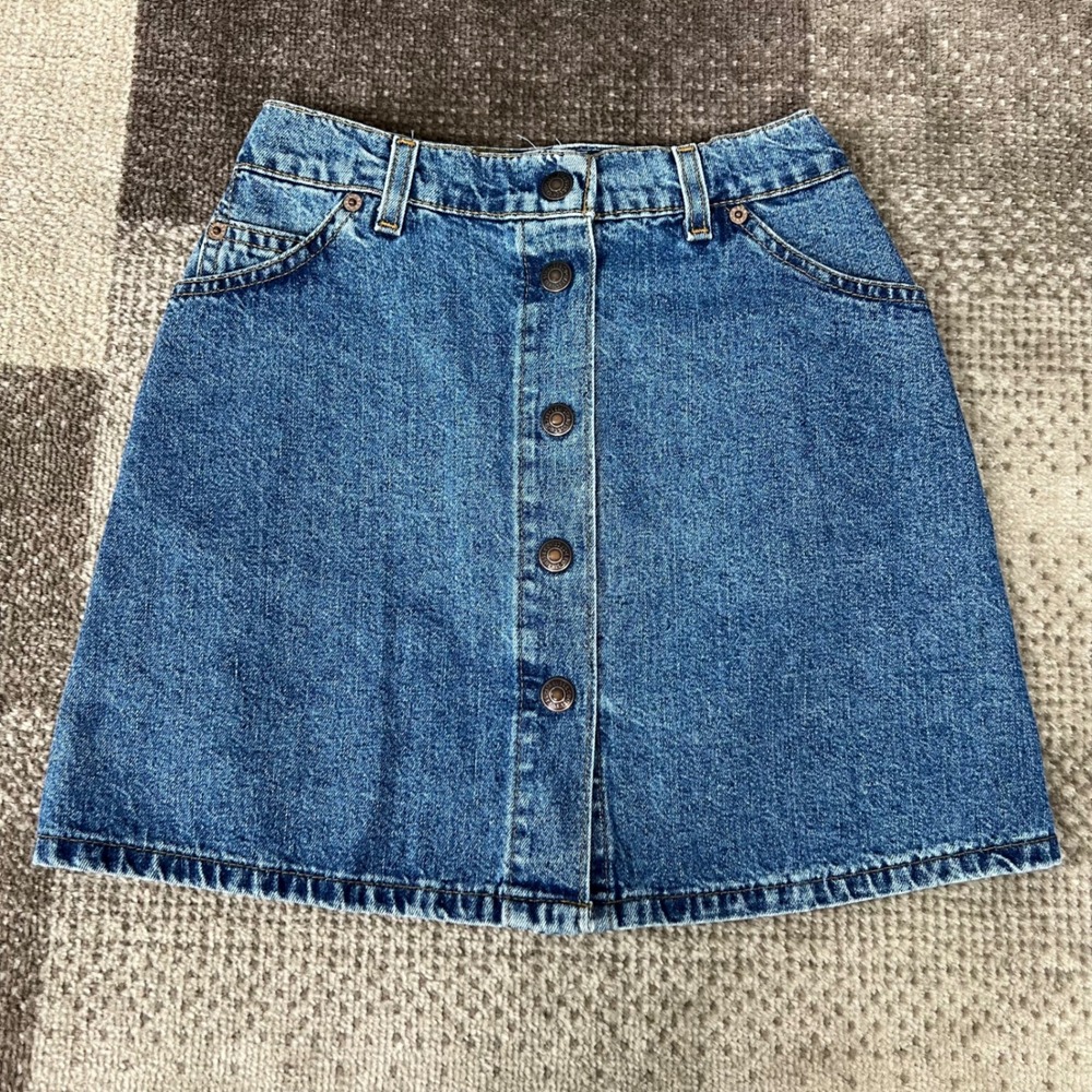 Vintage Levis‎ Juniors Denim Mini Skirt Button Front Embroidered Flower 24X15
